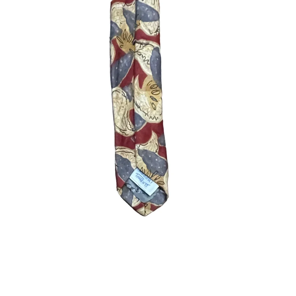 Robert Talbott Mens Tie Burgundy‎ Gray Yellow Geometric Pattern Silk 59.5X3.75